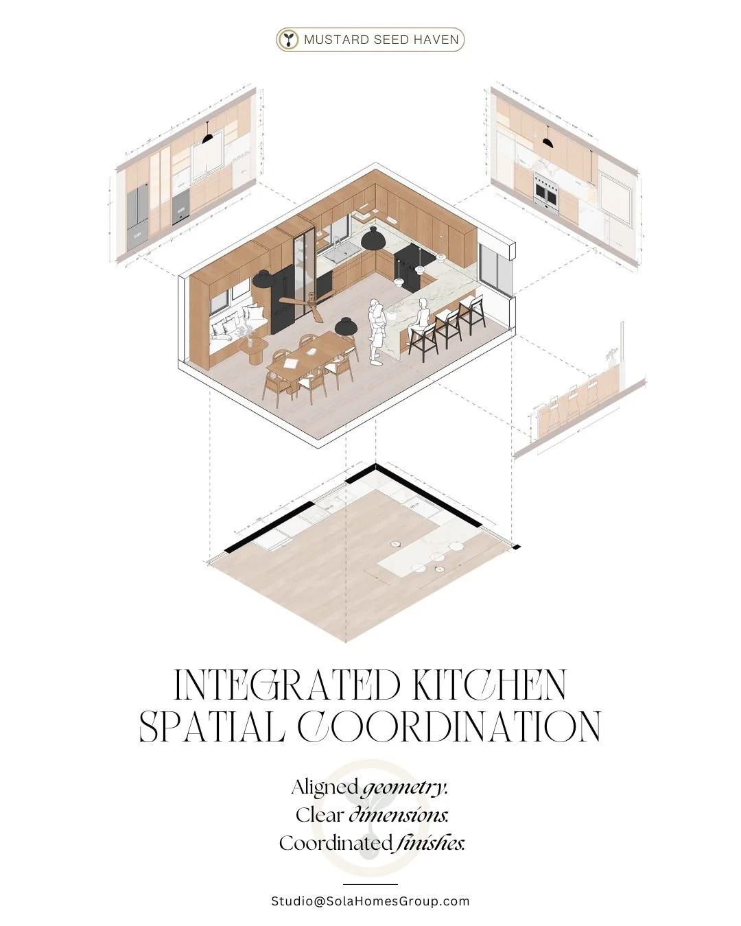 One of the biggest differences in how we design spaces is how early we test the layout visually.

For this kitchen, we didn&rsquo;t just draw a floor plan.

 We studied the space through:
&bull; Plan views in 3D
 &bull; Elevations
 &bull; Axonometric