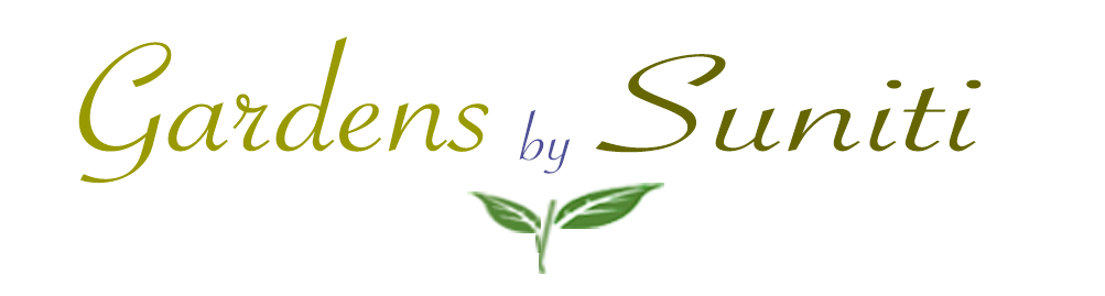 Logo for Gardens by Sumiti with stylized text and a leaf graphic underneath.