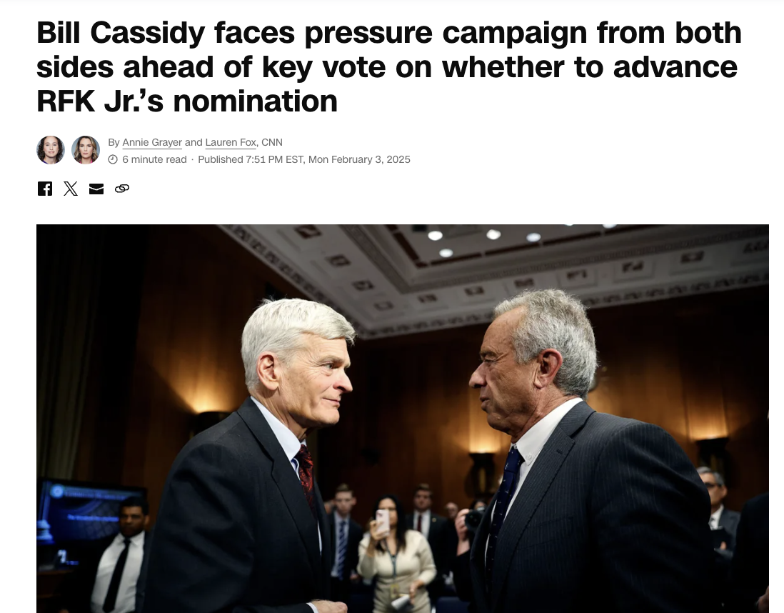 Bill Cassidy faces pressure campaign from both sides ahead of key vote on whether to advance RFK Jr.’s nomination