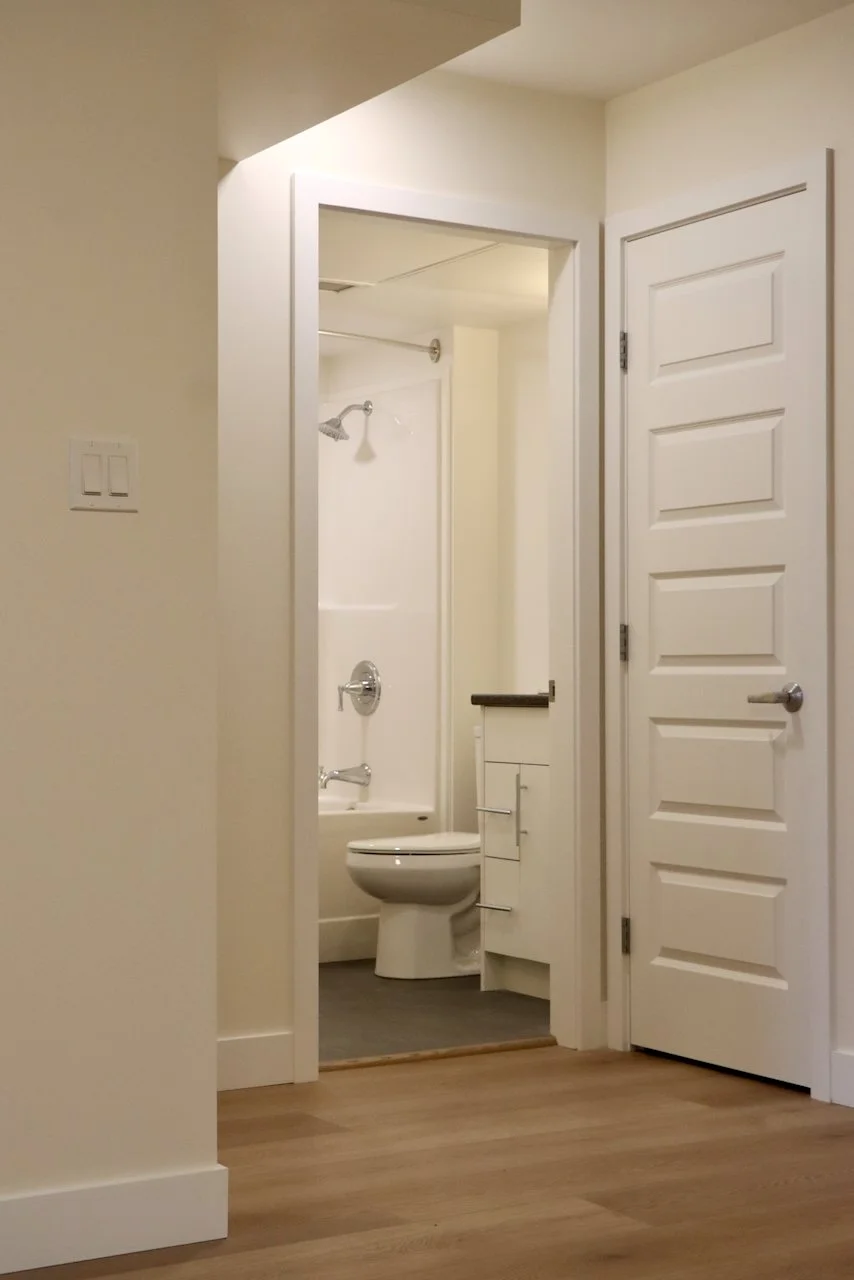 Interior construction details from the completed Salt Spring Island staff housing project. NDY Contracting delivered practical, high-quality finishes for long-term use.