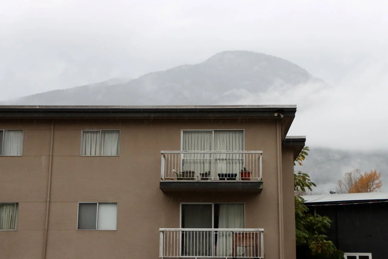Pre-retrofit conditions at the Tantalus housing project in Squamish. NDY Contracting preparing for a deep energy retrofit in 2026.