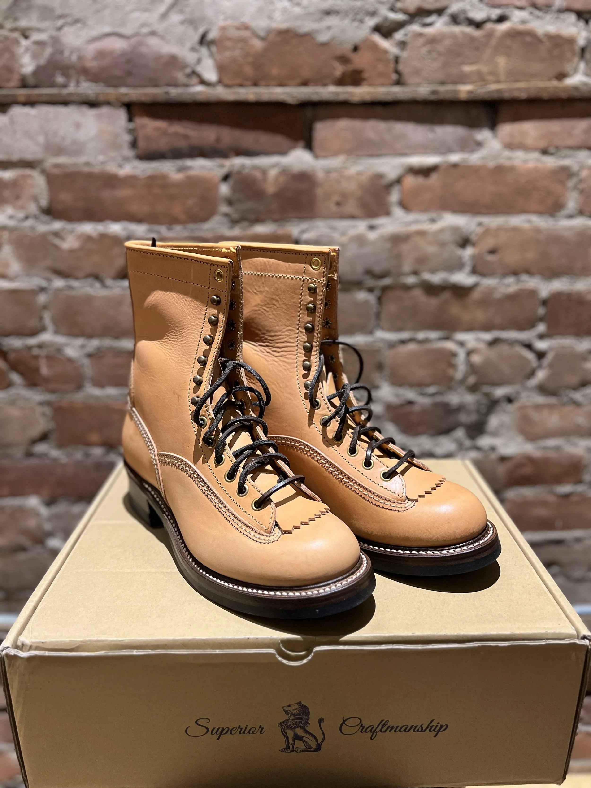 Donkey Puncher Boots 8" Badalassi Carlo Vegetable Tanned Leather Bone