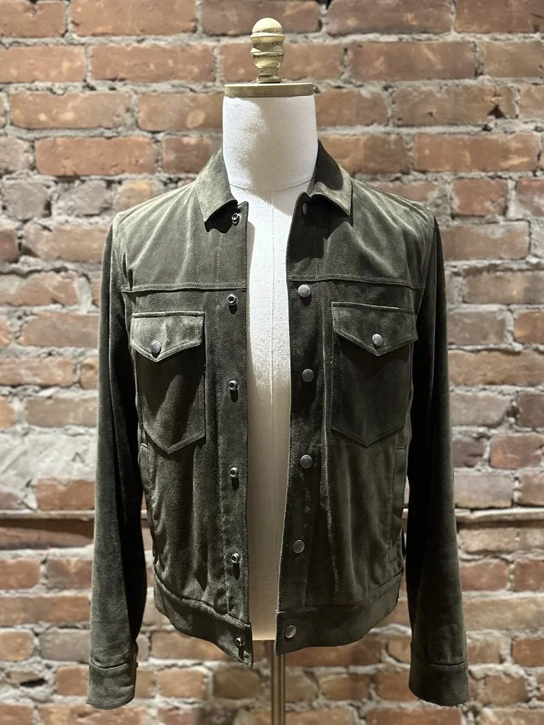Todd Snyder Italian Suede Trucker Jacket – Olive