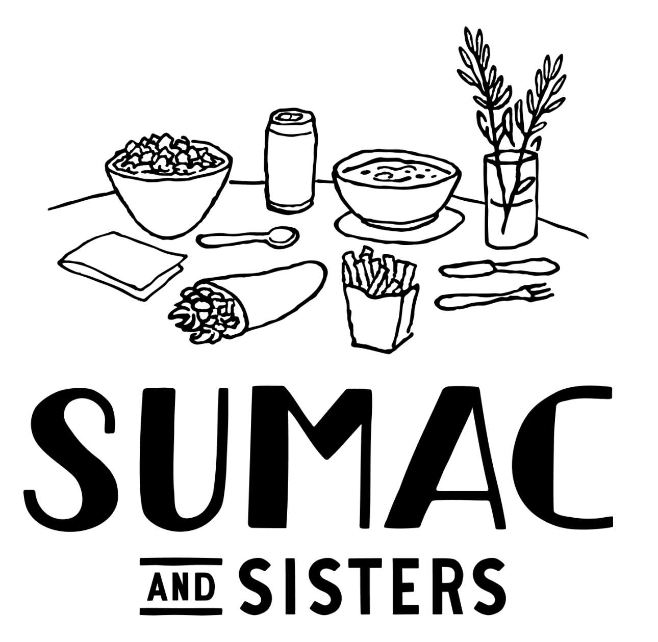 Sumac and Sisters — a hand-drawn table of good food