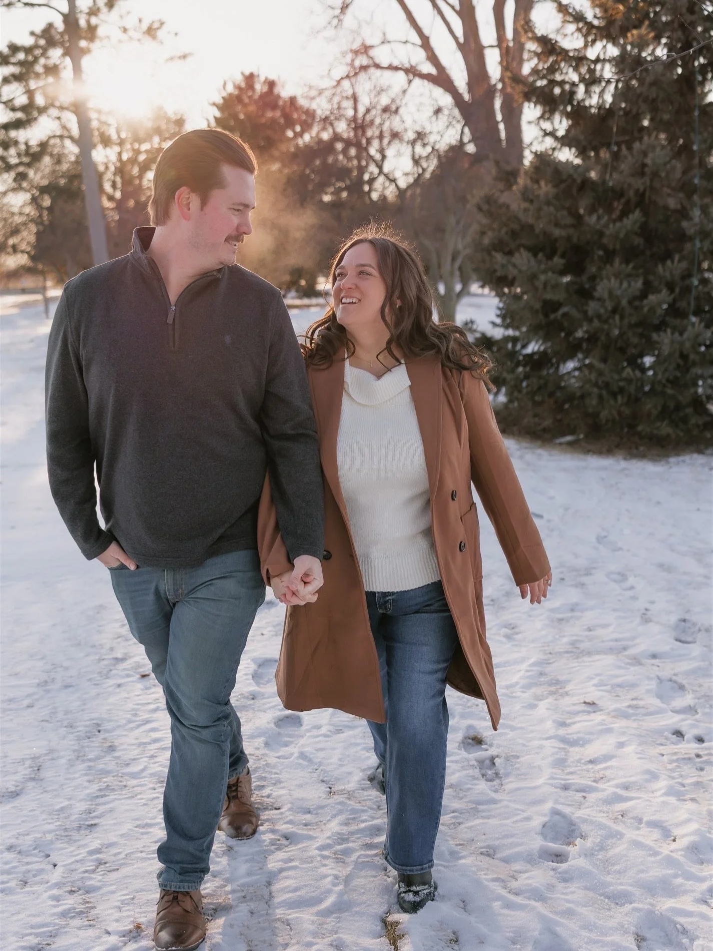 teague + jon + an afternoon exploring downtown fond du lac. spent this sunny january day third-wheeling with these two and it was so FUN!

august can&rsquo;t come soon enough for them! 🤍💍

&mdash;
Wisconsin Wedding Photographer | Madison Wedding Ph