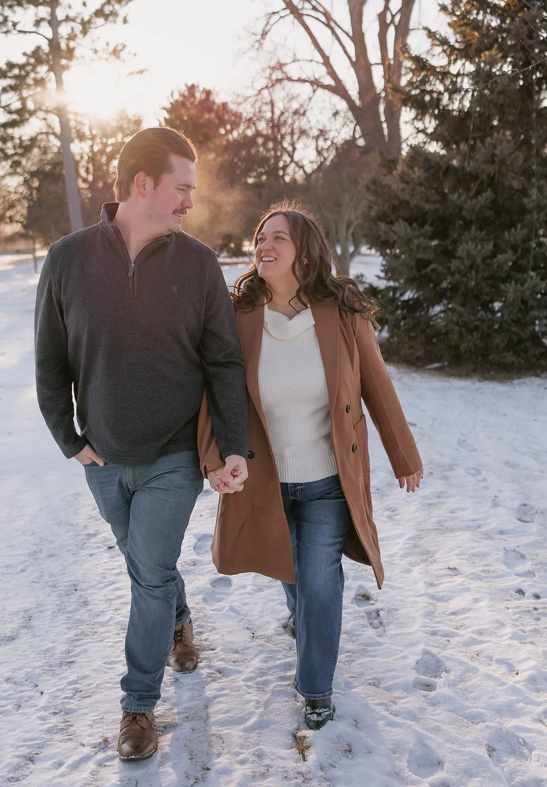 Sunny winter engagement photos near Madison Wisconsin