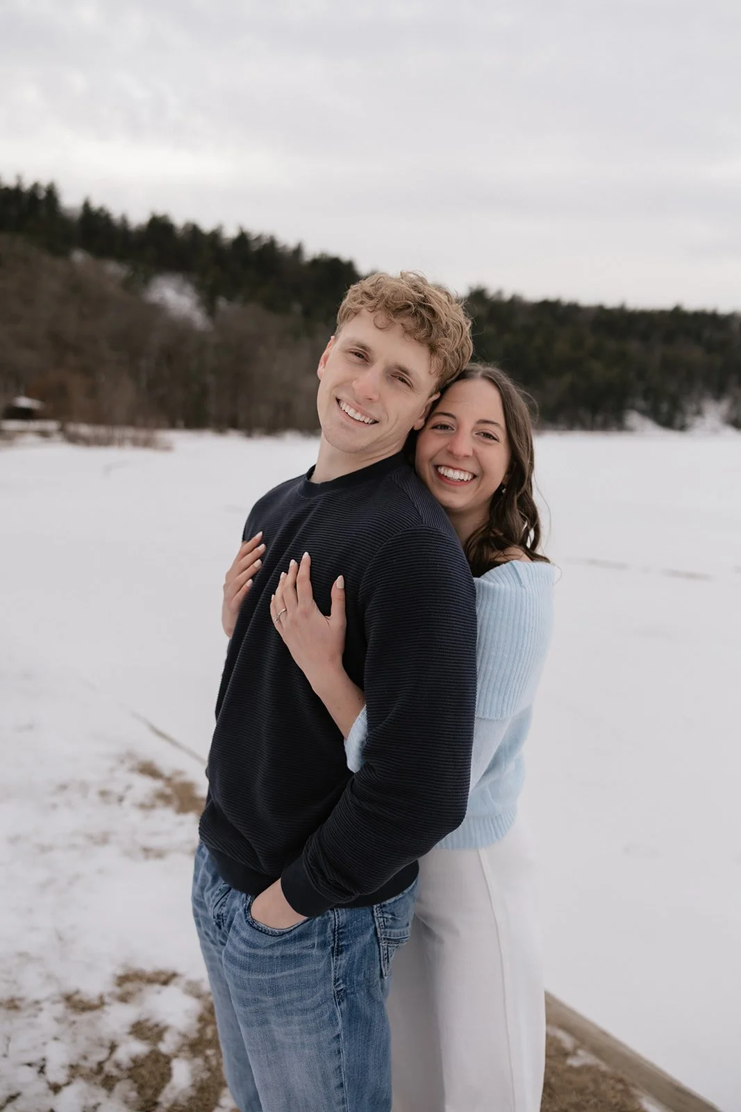 Winter engagement photos at Devil's Lake in Baraboo Wisconsin