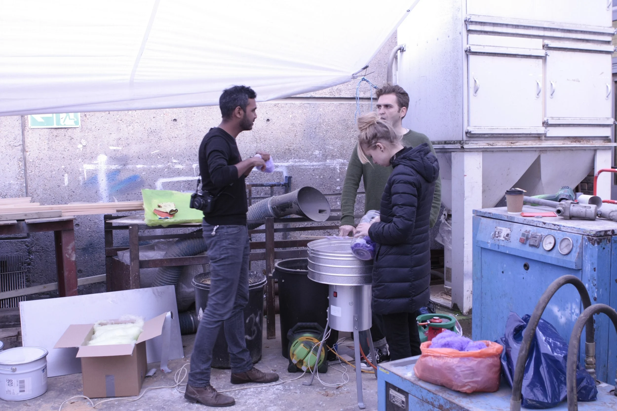 The Polyfloss Factory, Workshop tests and machining, at Royal College of Art London, 2013. Credits: The Polyfloss Factory.