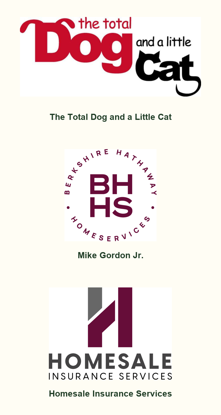 Sponsor logos: The Total Dog and a Little Cat, Mike Gordon Jr., and Homesale Insurance Services
