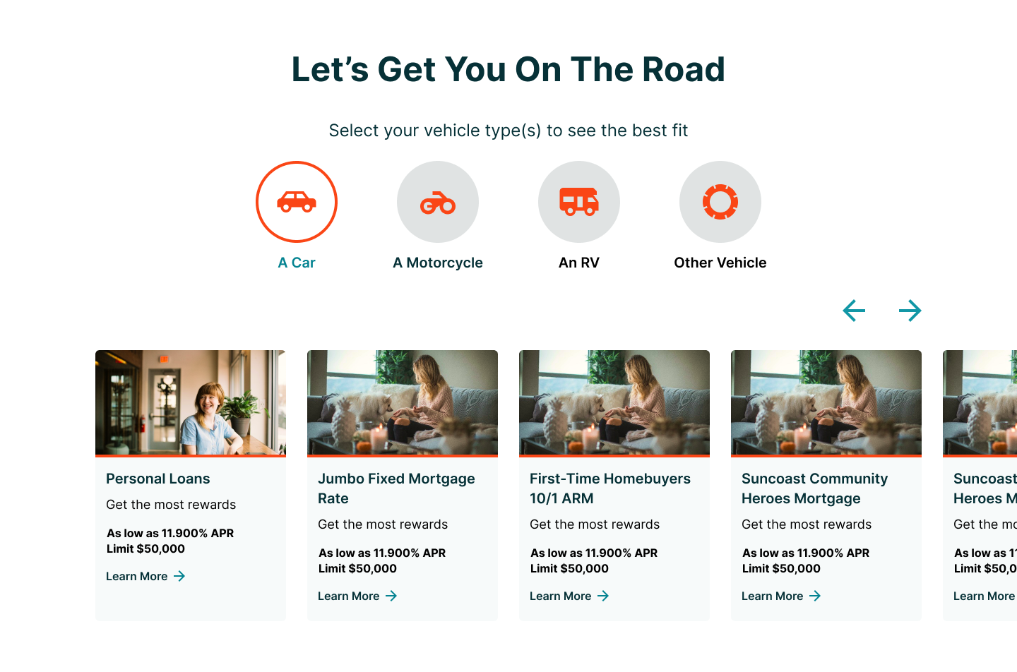 Click to view full UX copy for Suncoast's Landing page