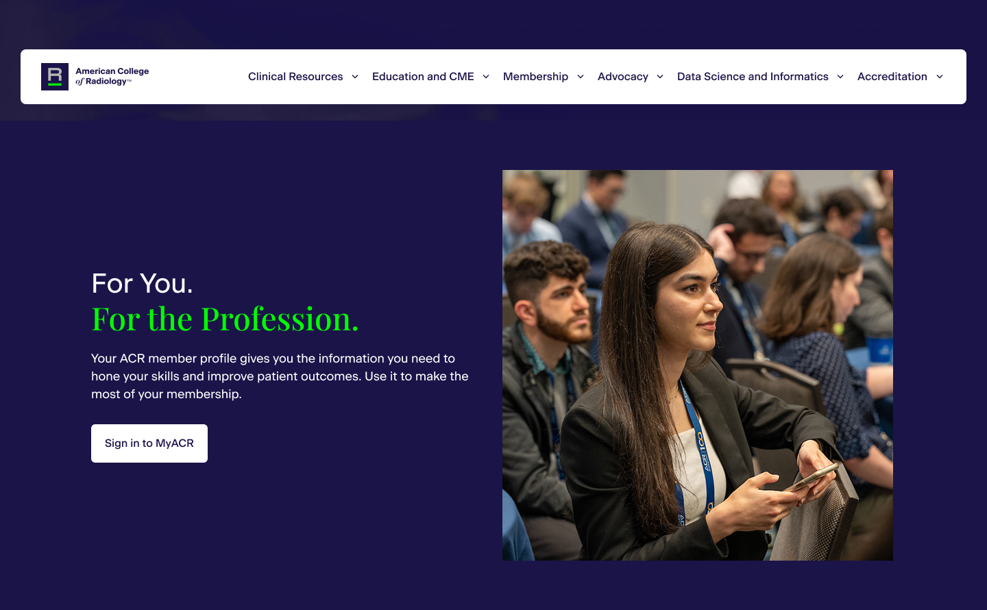 Click to view full UX copy for ACR's Membership Hub page
