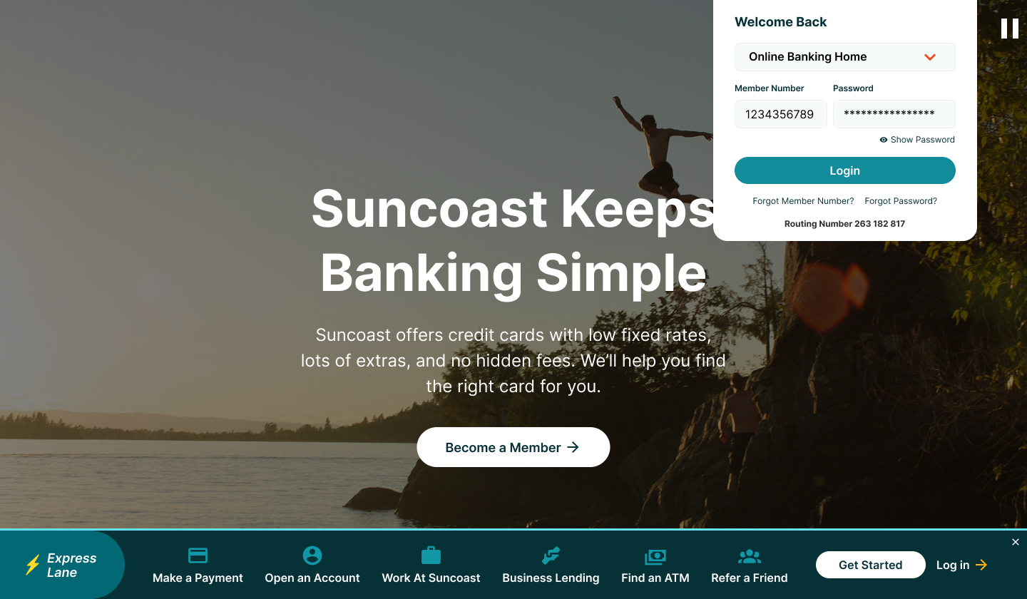 Click to view full UX copy for Suncoast's Homepage