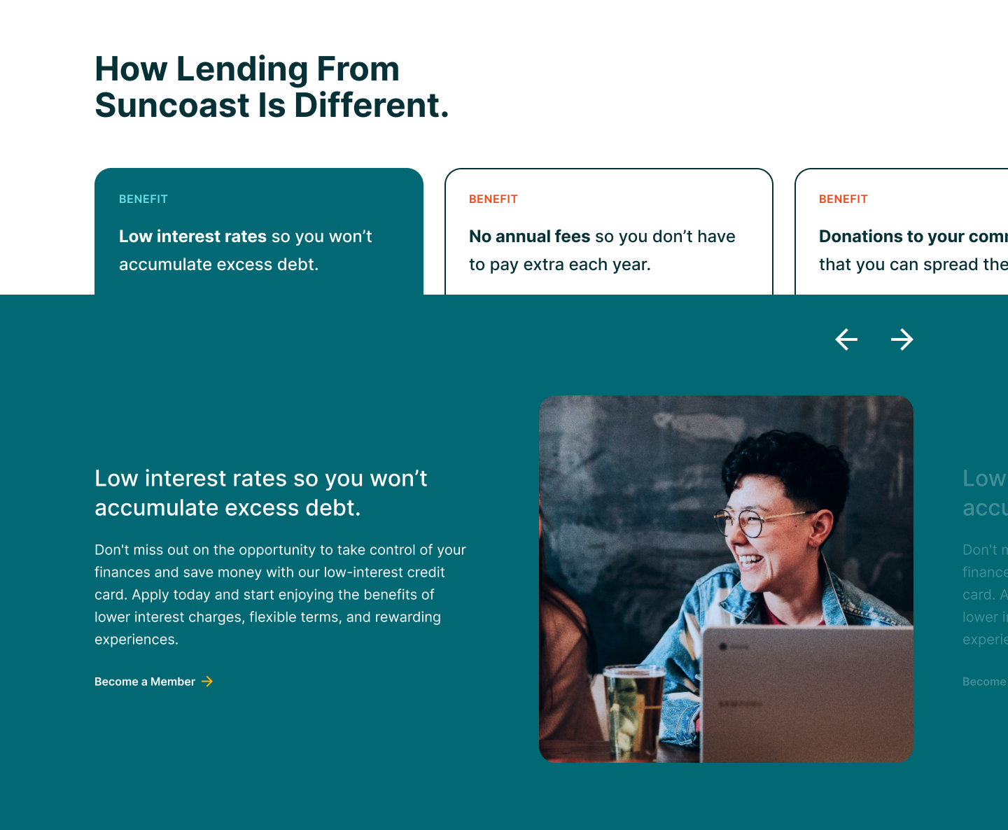 Click to view full UX copy for Suncoast's Offerings page