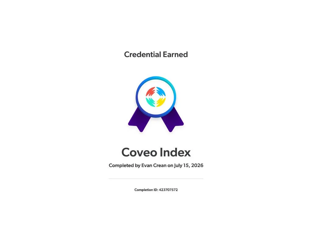 My Coveo Index Certificate Earned July 15, 2026