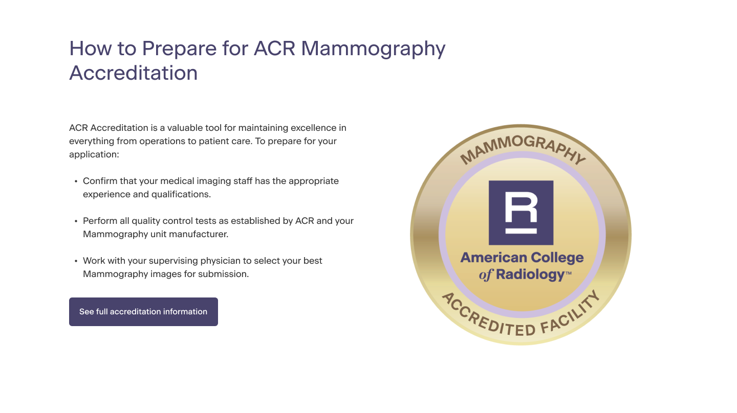 Click to view full UX copy for ACR's Modality page