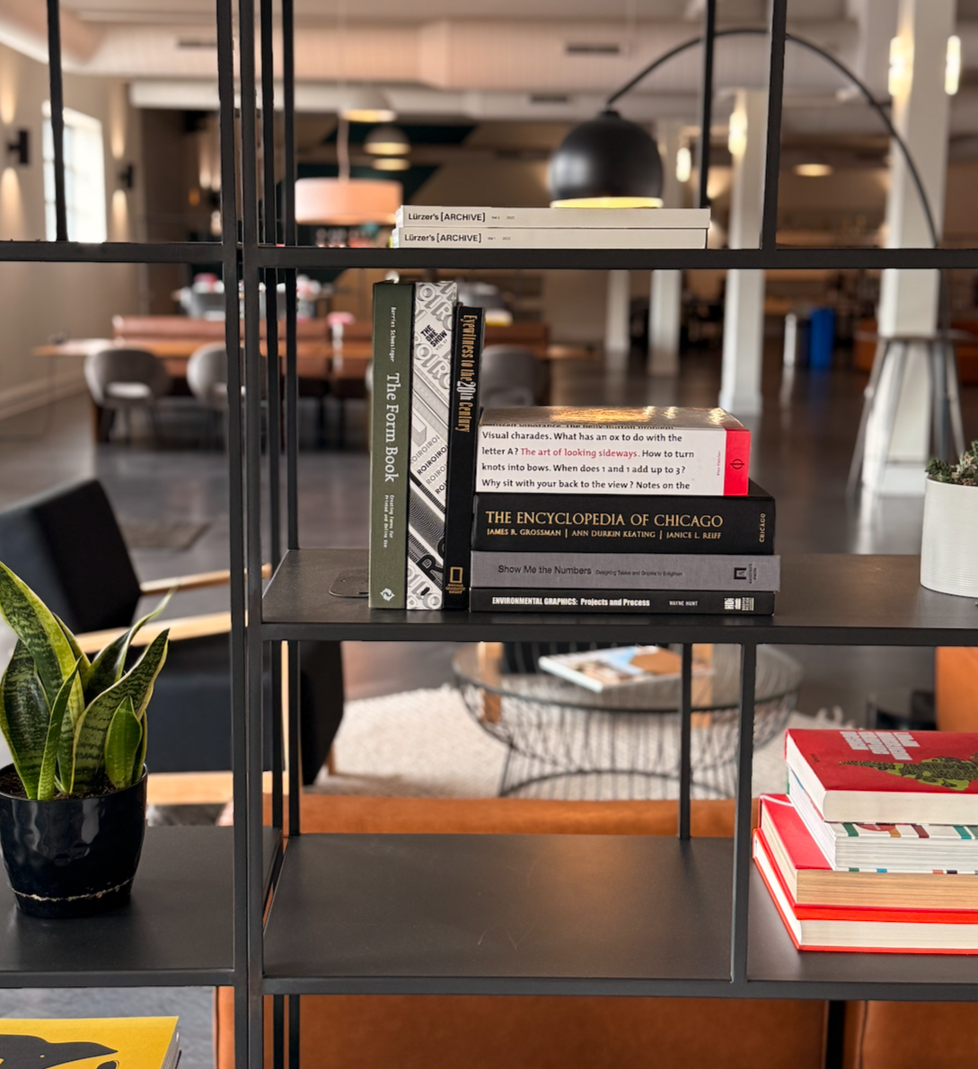 Agency Loft Bookshelf Styling with Design Books and Modern Decor