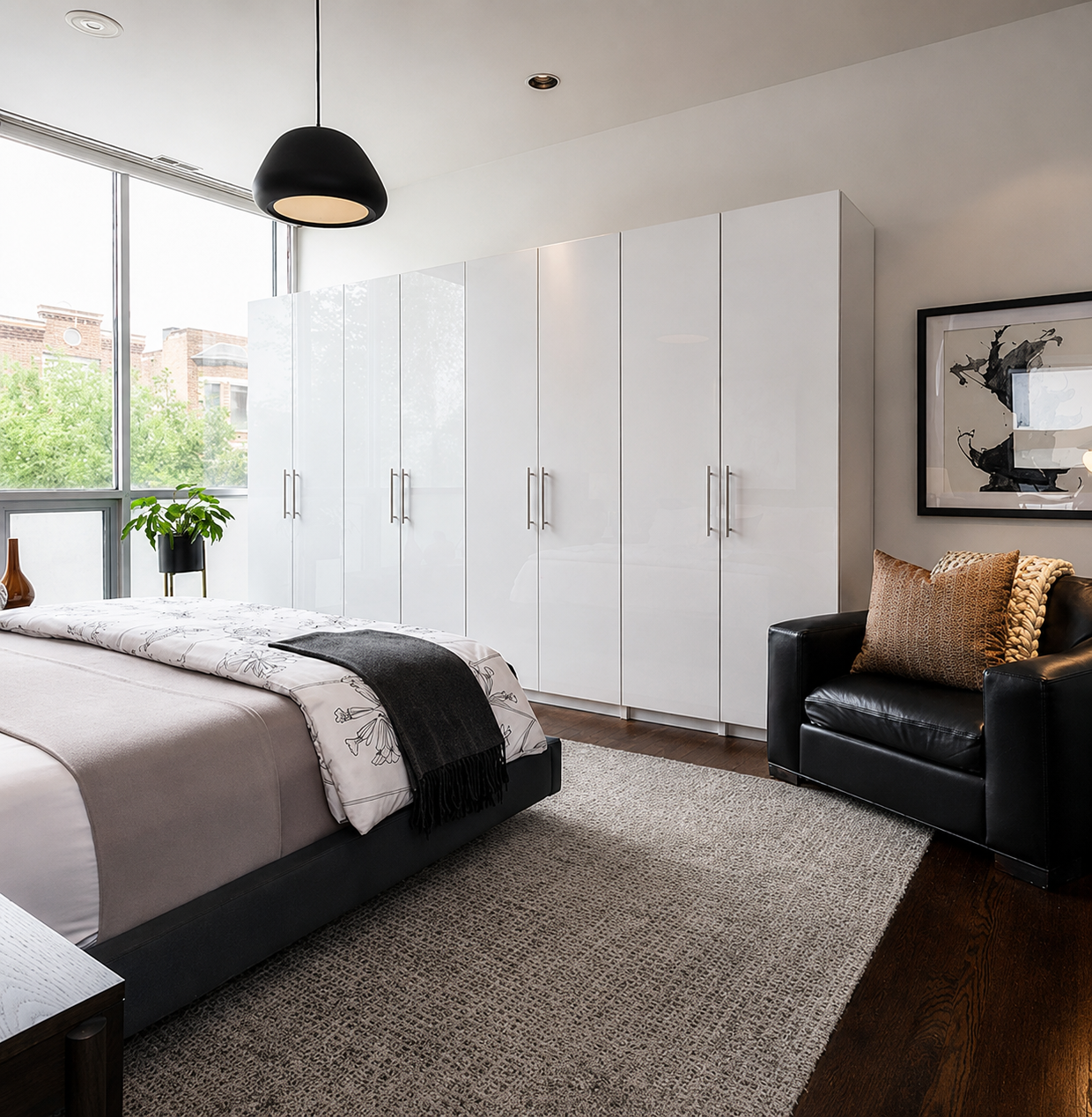 Minimalist Wicker Park bedroom with clean-lined furniture and soft natural light