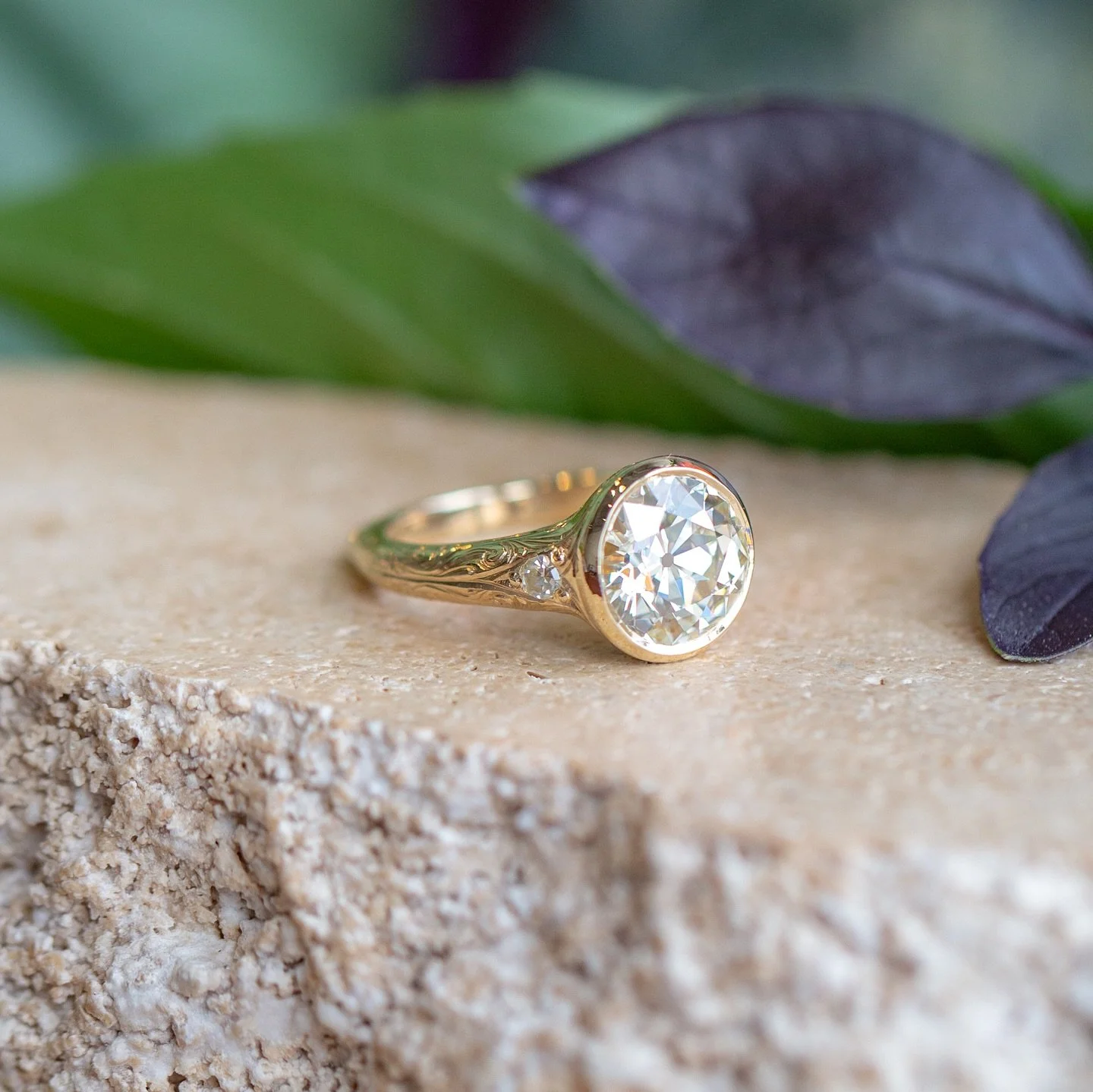 A closer look at our newest design - ZELDA this ring is unreal from every angle, starting with the antique 3.07ct euro cut diamond, the minute I saw this stone I KNEW I needed to make something with it. It&rsquo;s set in a 14kt yellow gold bezel set 