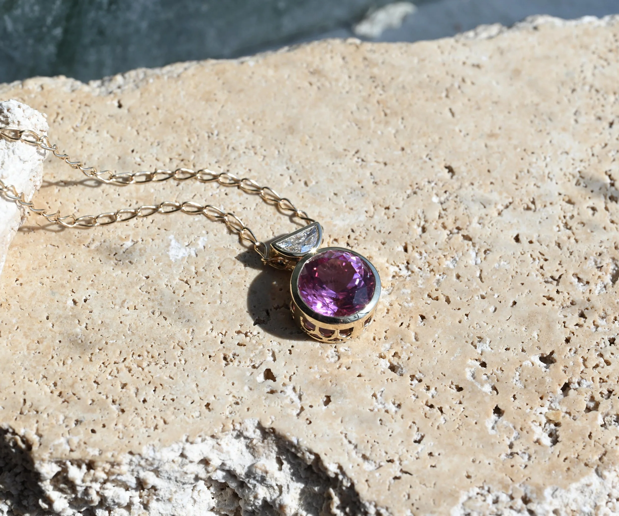 Custom pink tourmaline pendant in 14kt yellow 💕 finished a few weeks ago