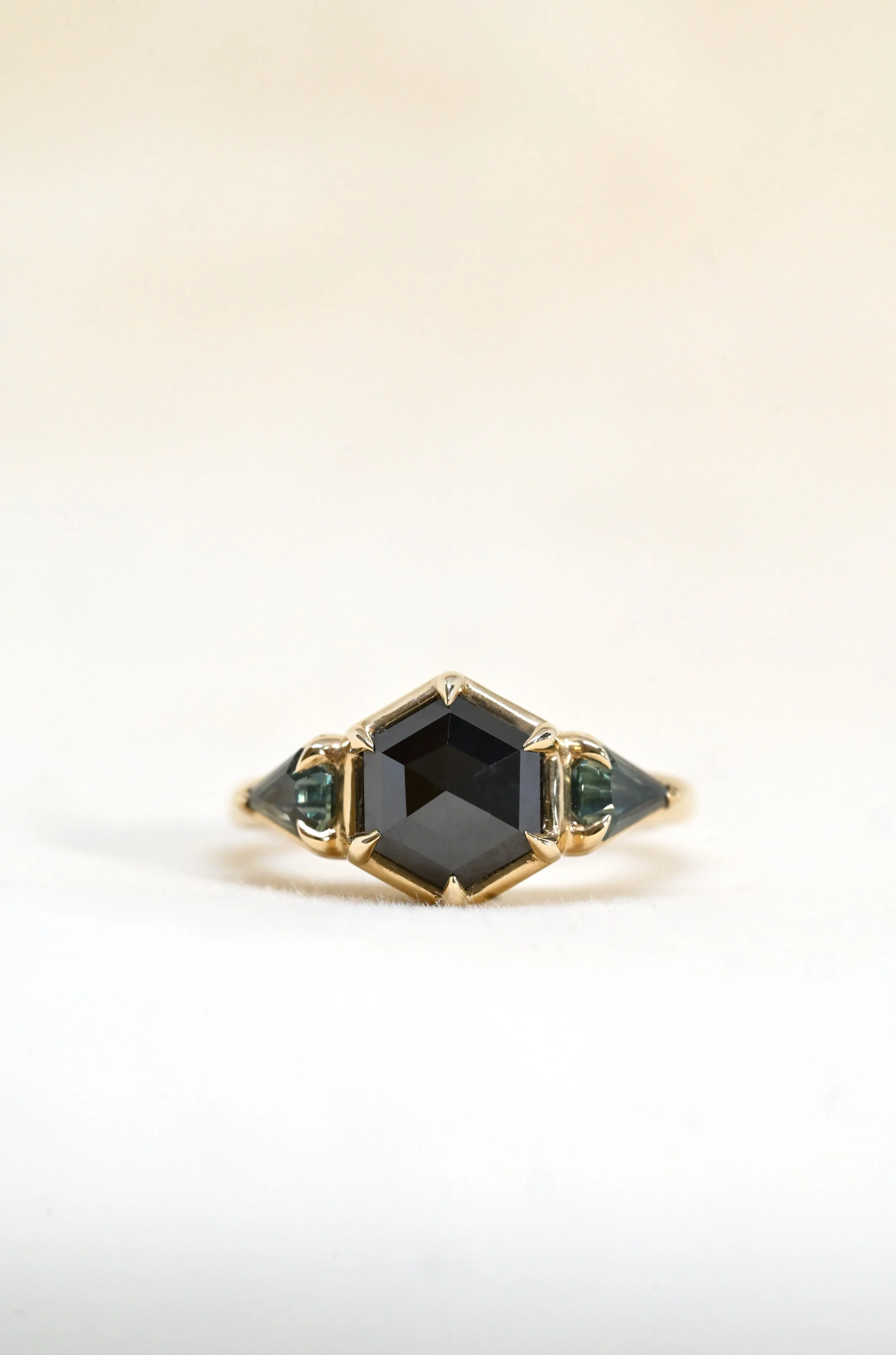 QUINN RING 1.91ct Hexagon Rose Cut Black Diamond