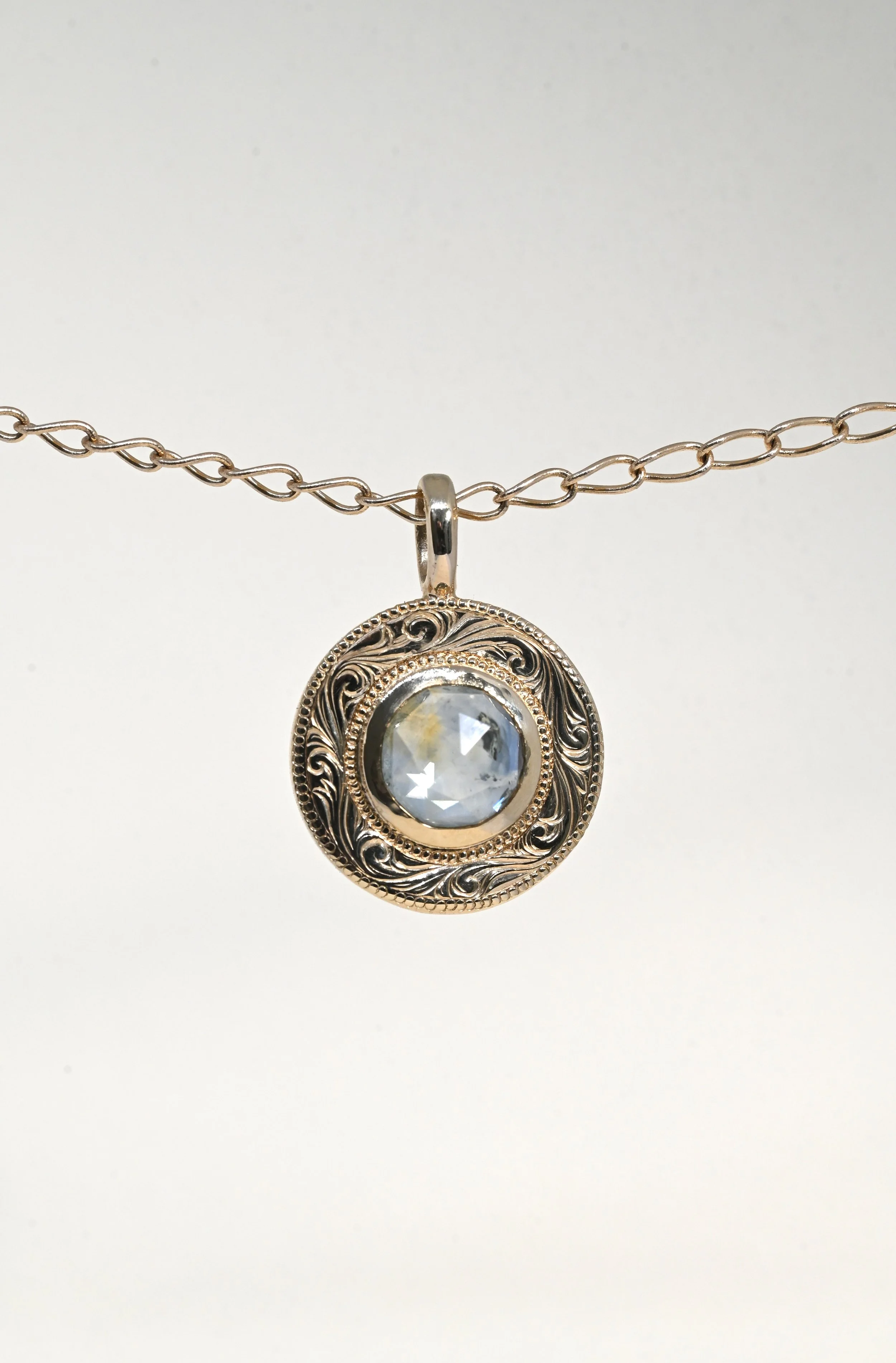 SPIRAL PENDANT | SCROLL 1.58ct Rose Cut Montana Sapphire