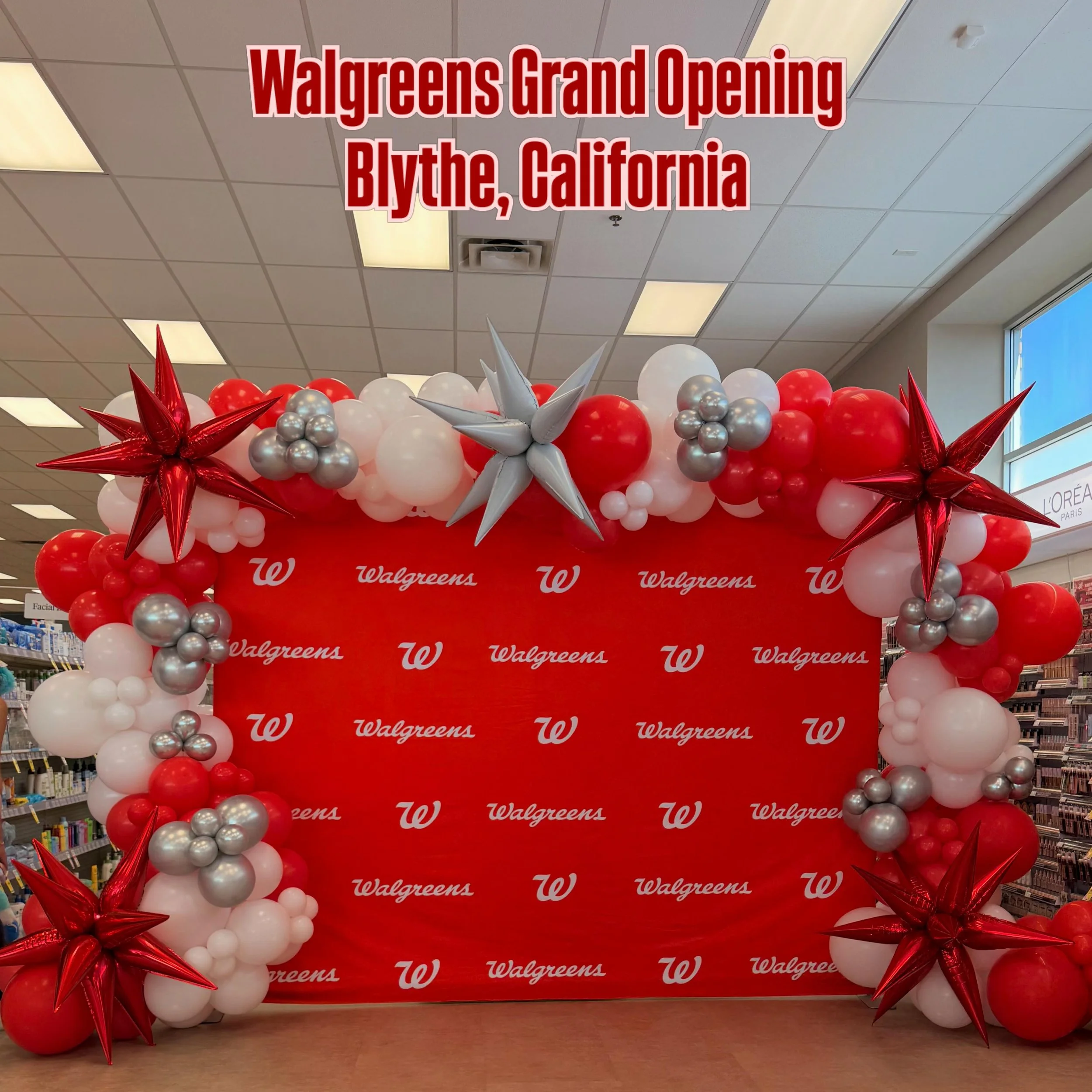 A full-store balloon transformation for the Walgreens Grand Opening in Blythe, California! 🎈

Our team designed and installed a complete grand opening package that included:

✨ One large exterior balloon arch
✨ One balloon arch for the step-and-repe