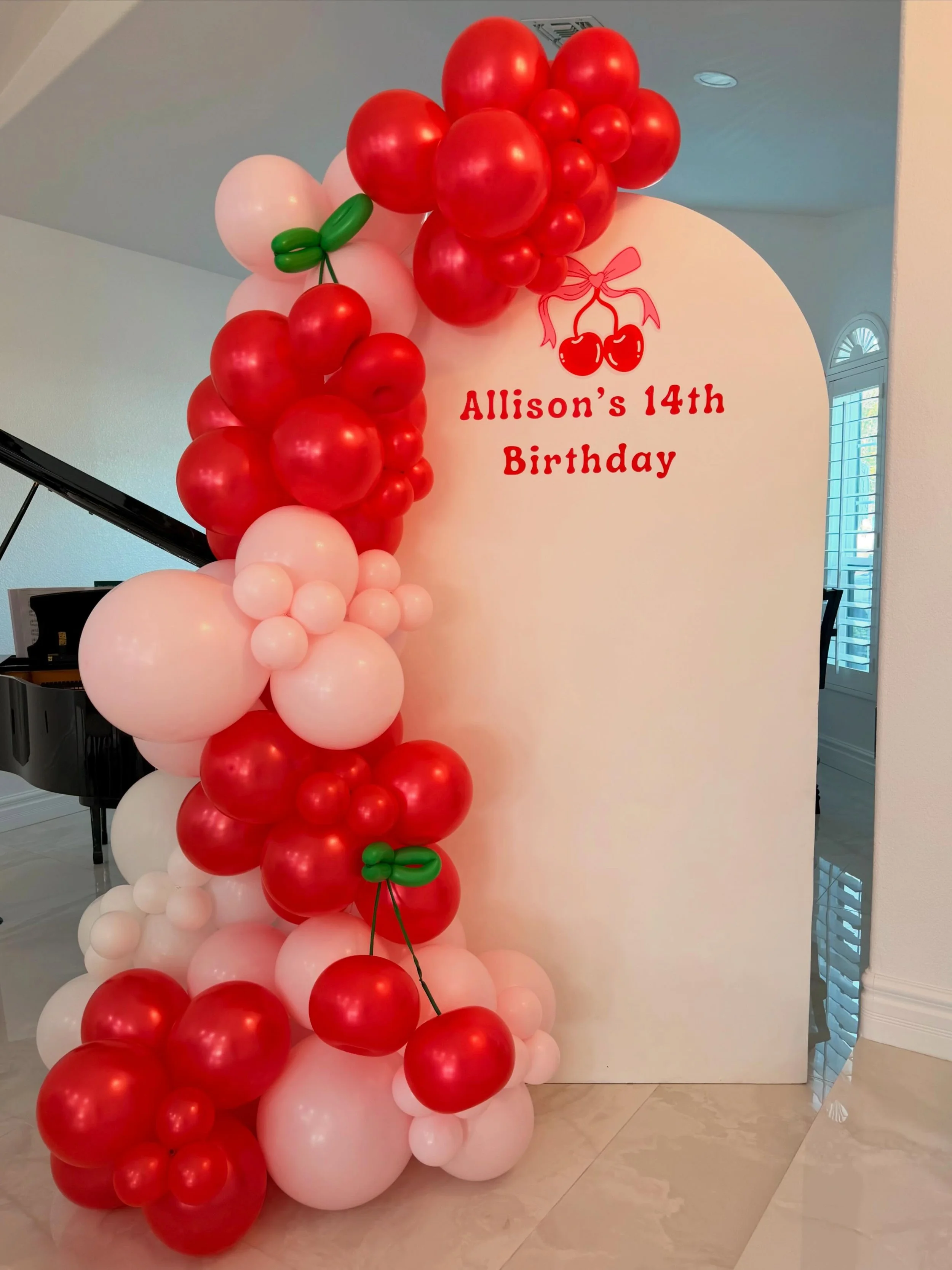 The cherry on top of turning 14 🍒🎀

We celebrated Allison with a cherry-themed birthday backdrop featuring red and blush pink balloons, balloon cherries, and custom signage! Such a sweet setup for her special day 🤍

Planning a birthday party in Ph