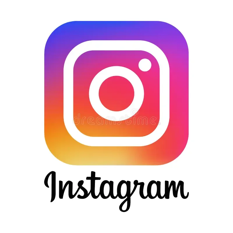 Instagram logo with a color gradient background and the word 'Instagram' written below in cursive font.