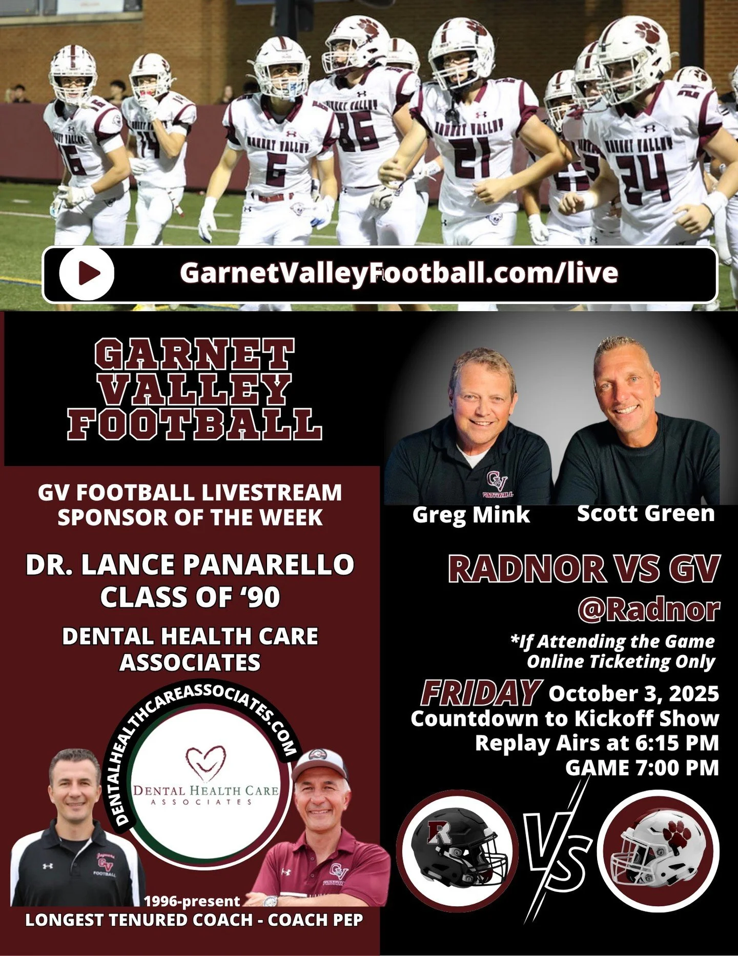 It is GAMEDAY in Garnet Valley! The Jags will head to Radnor tonight for a 7 PM Central League Showdown! We hope to see you there! A huge thanks to Coach Lance Panarello and Dental Health Care Associates for sponsoring our Livestream! Go Jags!
Ticket