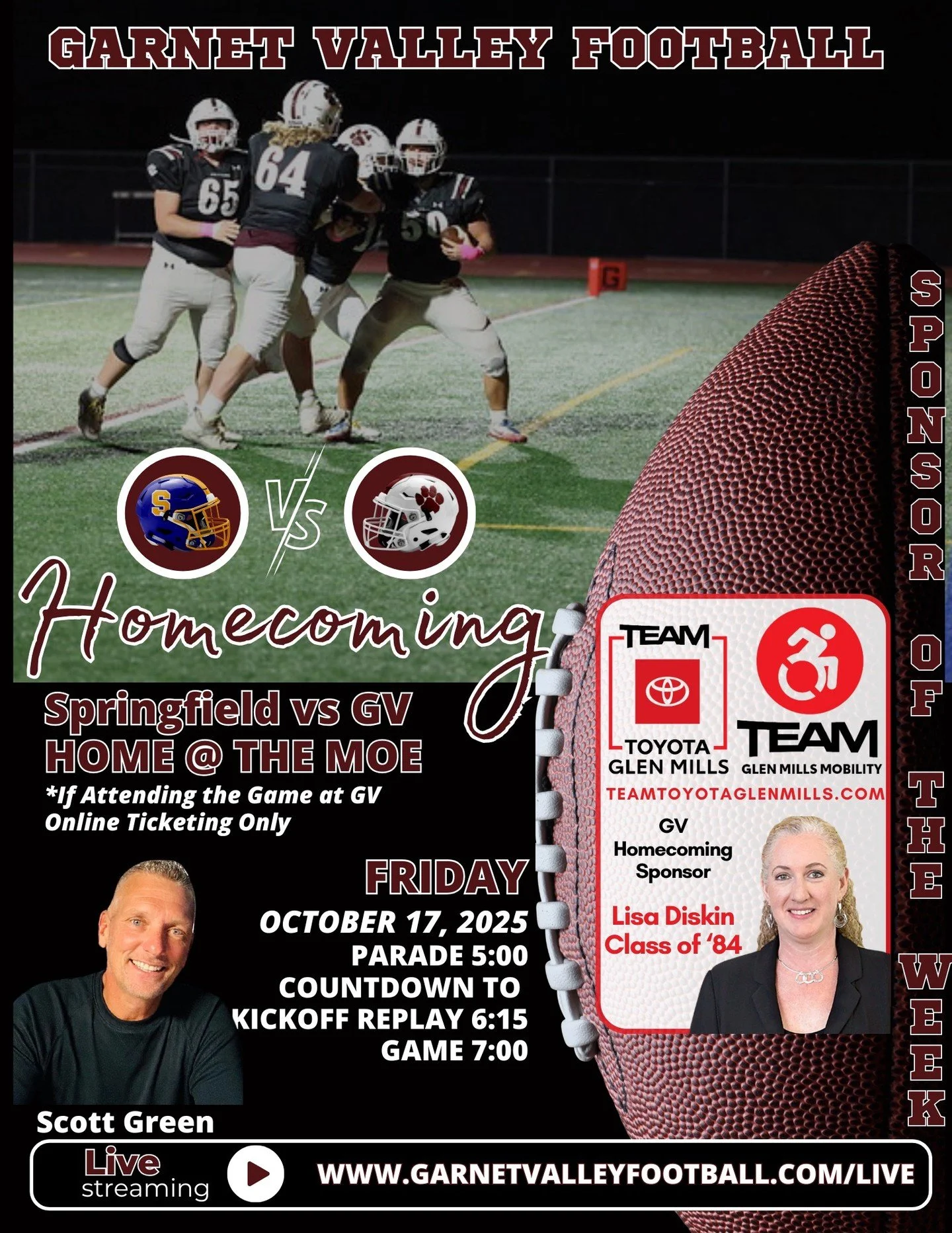 It is HOMECOMING in GV! The Jags are home tonight at the Moe against the Springfield Cougars! Game time is at 7 PM at the MOE! We hope to see you there! A huge thank you to 1984 GV Grad Lisa Diskin and Team Toyota Glen Mills, for sponsoring our Lives