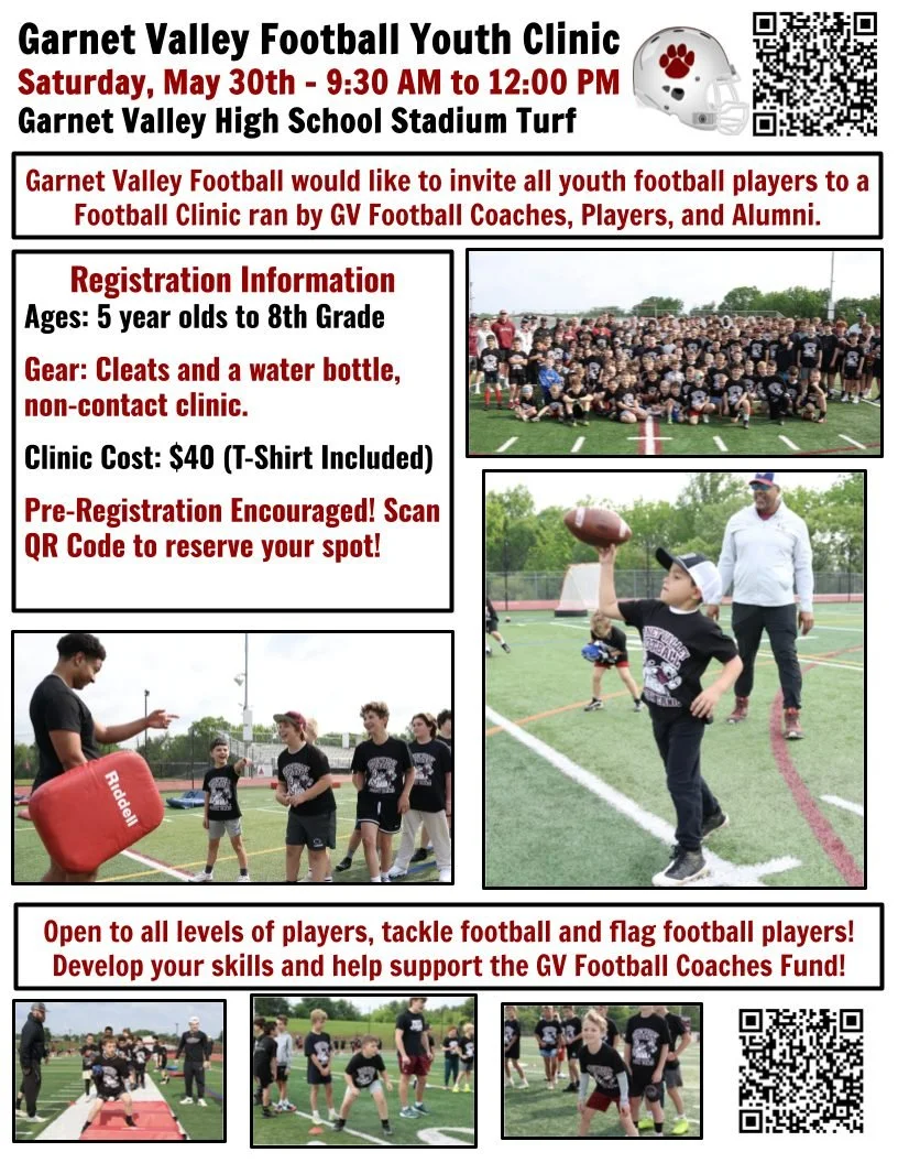 Less than 1 month until our Youth Clinic! We are already at half capacity for it! Sign Up today to reserve your spot for a morning of fun, development, and learning the game of football through GV coaches, alumni, and current players! Sign up using t