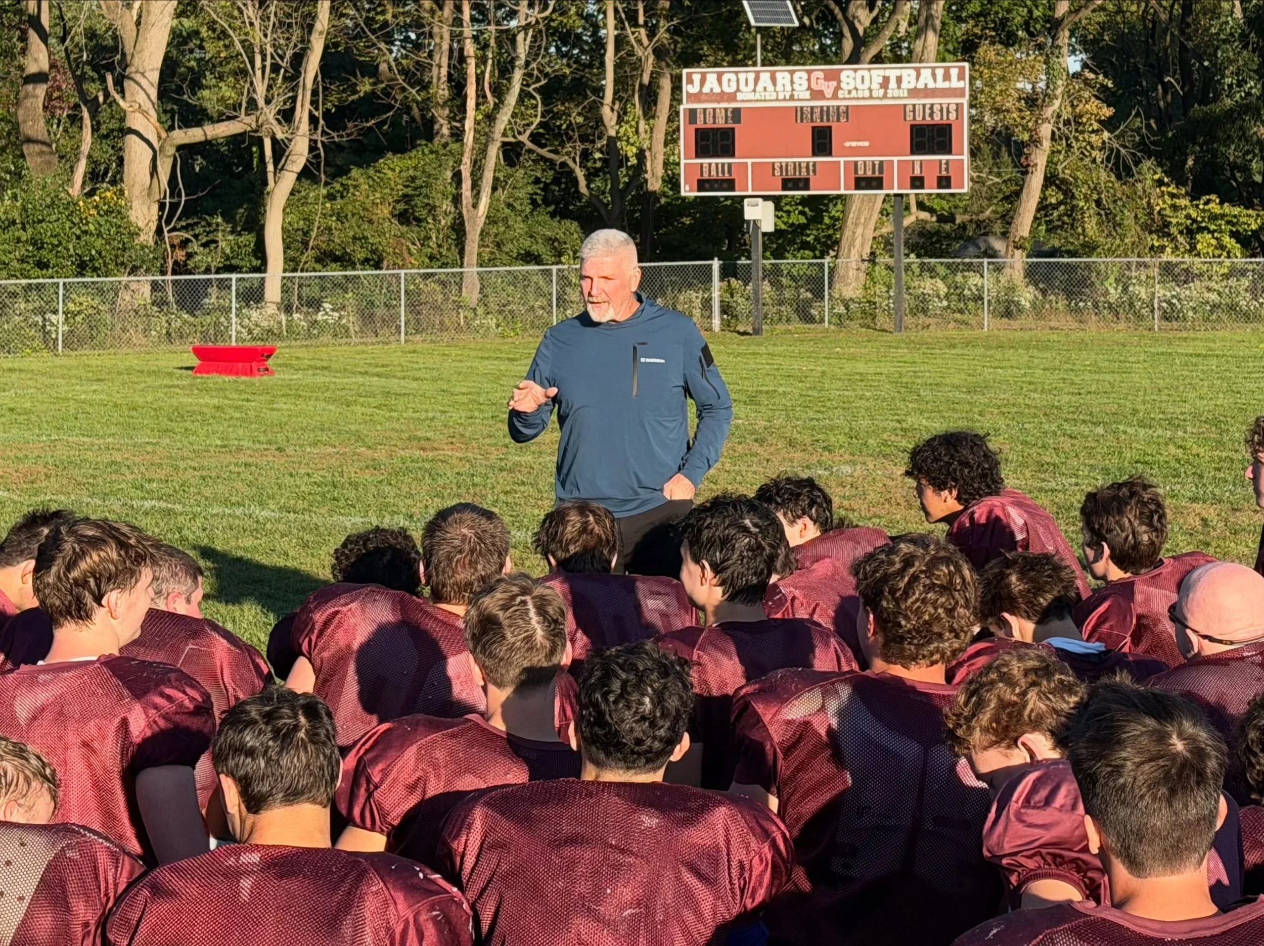 Alumni Guest Speaker today was 1979 GV Grad Ed Smitheman! Ed was a member of the 1978 Del Val B Champions his senior year! He still holds a GV Record with 3 fumble recoveries in a game against Swarthmore! 
Ed talked to the team about being good young