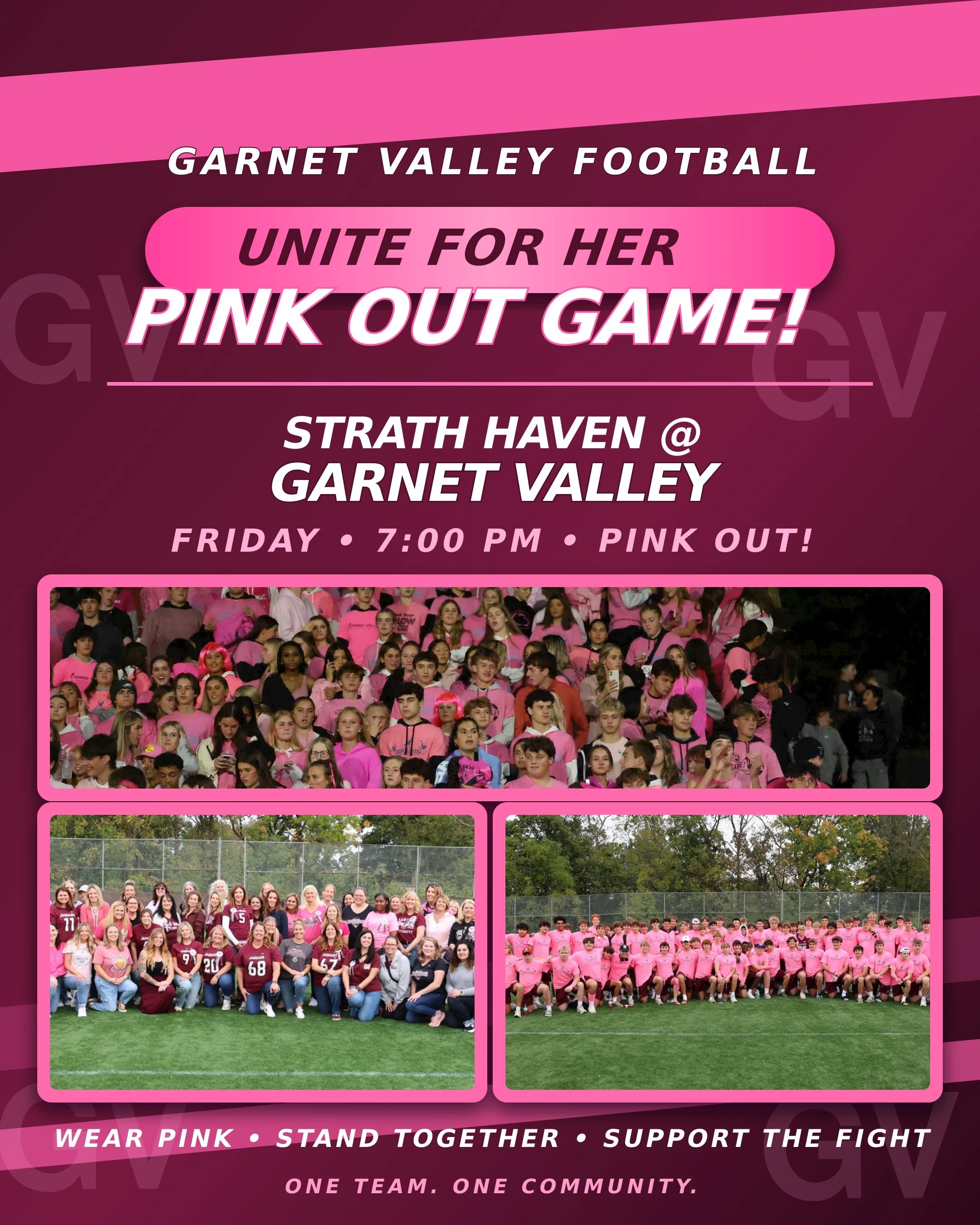 It is going to be an exciting and action-packed Friday Night at the Moe as the Jags host the Strath Haven Panthers! It will be our annual Unite For Her Pinkout Game! We will also be honoring our Servicemembers and First Responders in the Community! W