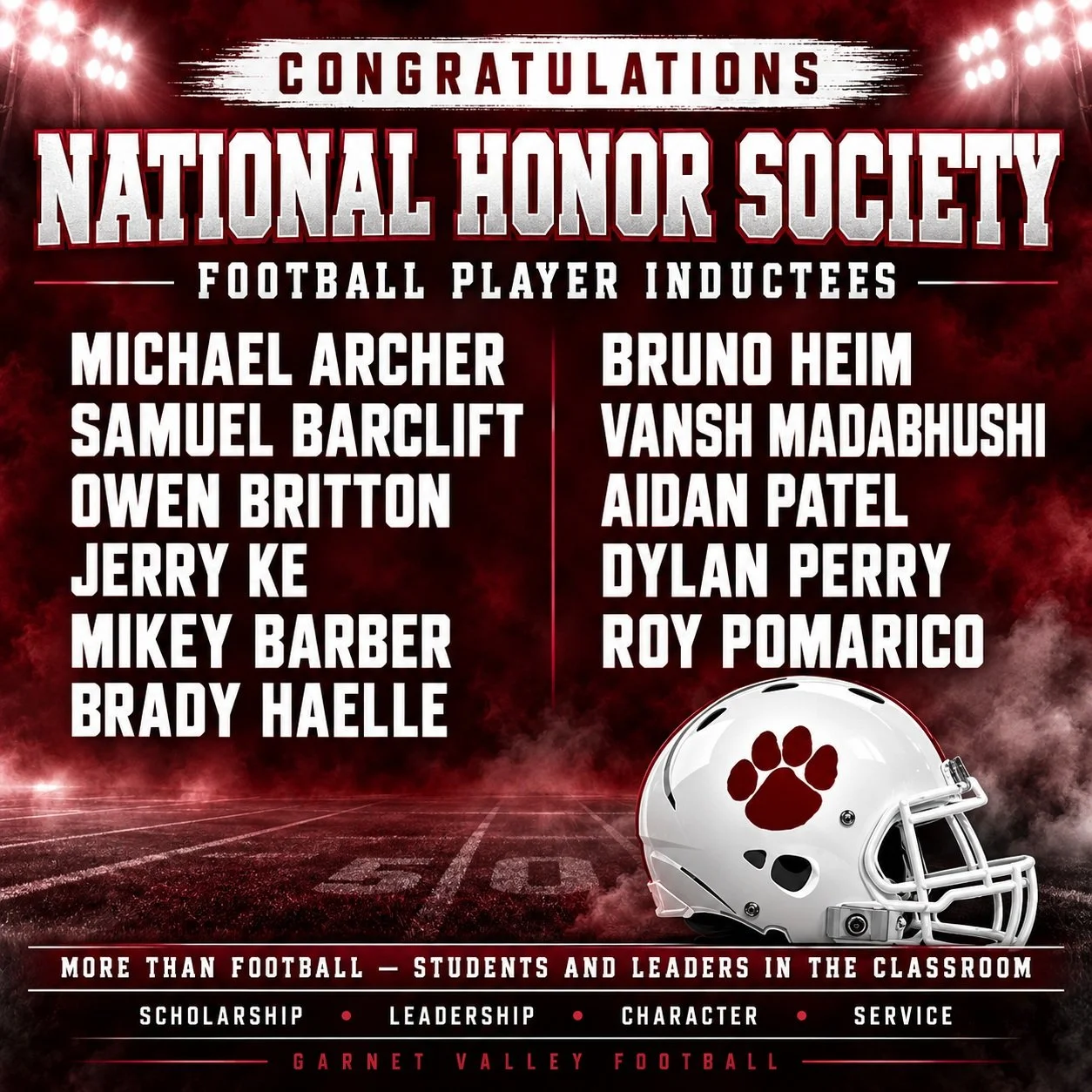 Last Night, we had 11 Juniors and Seniors get inducted into the National Honor Society! We are proud of these young men for representing us the right way, both on and off the field and in the classroom!