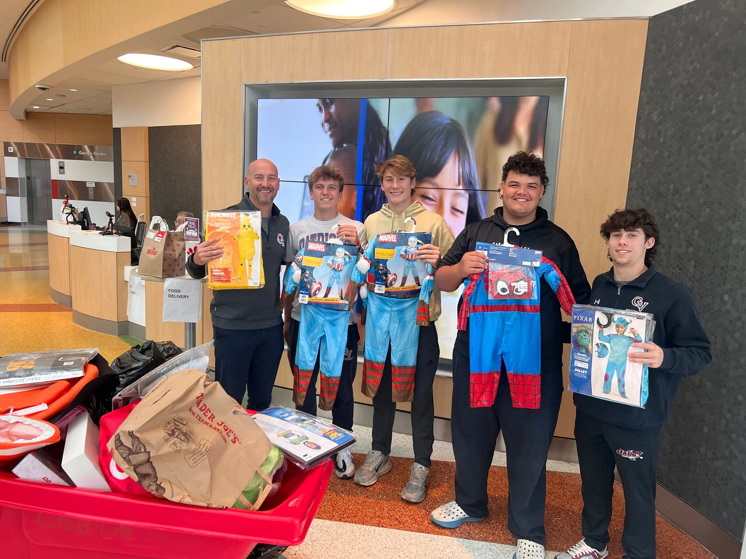 GV Football would like to thank our community and team for helping donate 104 Halloween costumes to Nemours Children's Hospital! Today, our captains, Coltan Turner, Ethan Vaughn, Nicky Potts, and Michael Archer, dropped off the costumes, and one nurs