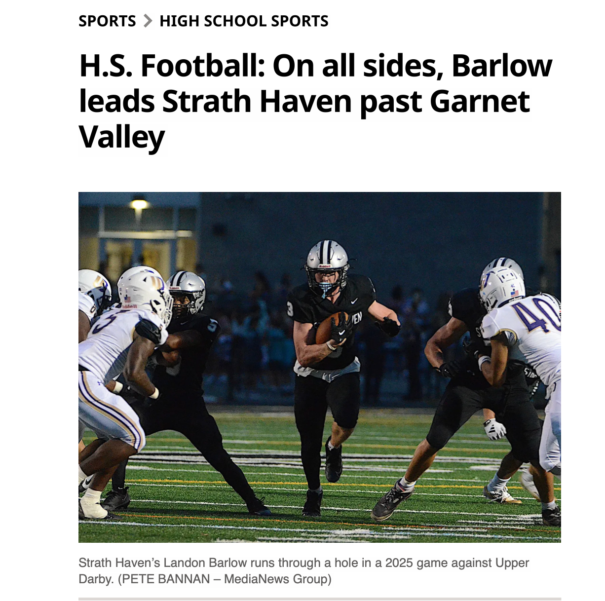 H.S. Football: On all sides, Barlow leads Strath Haven past Garnet Valley 