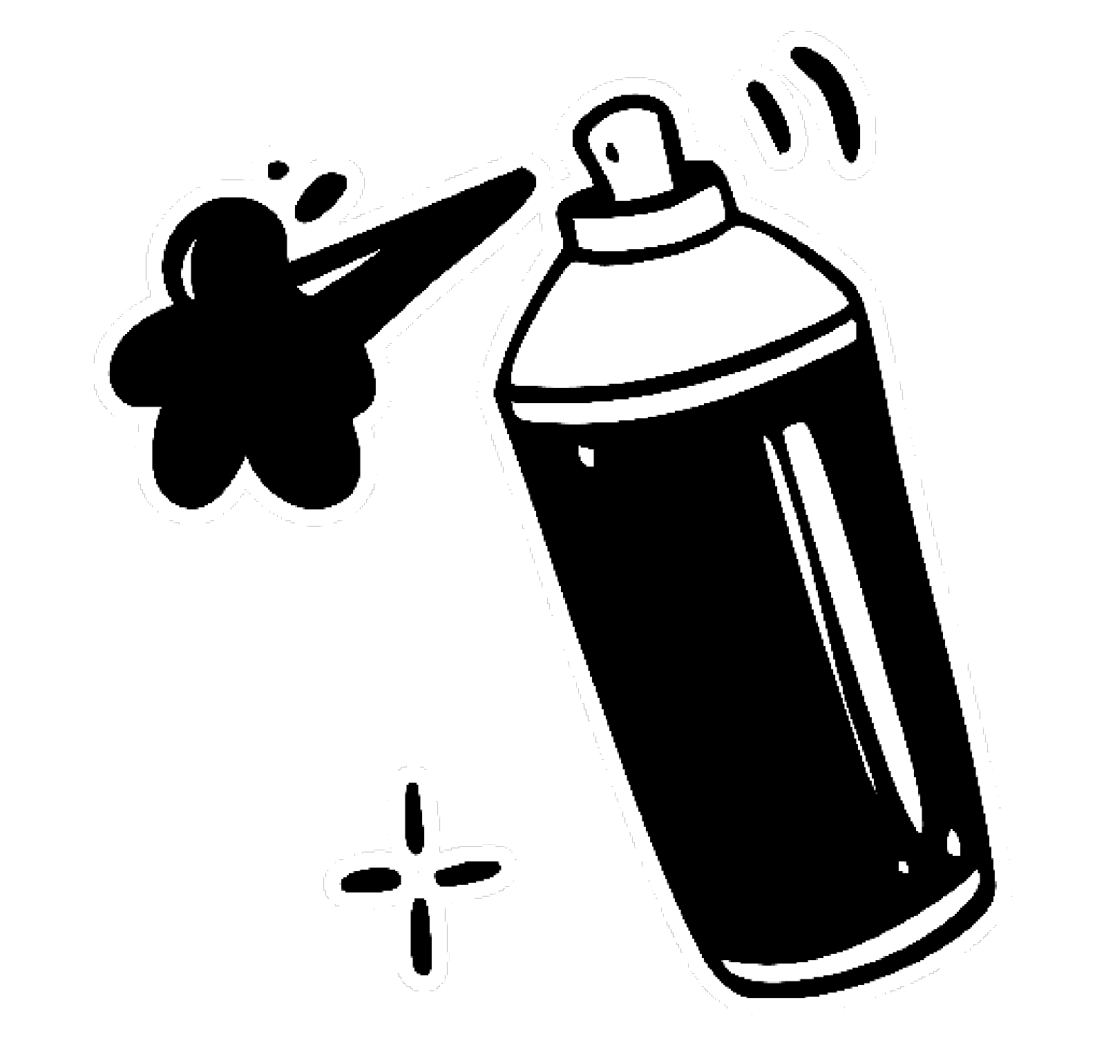 Line drawing of a spray bottle with a flower and a small four-leaf clover beside it.