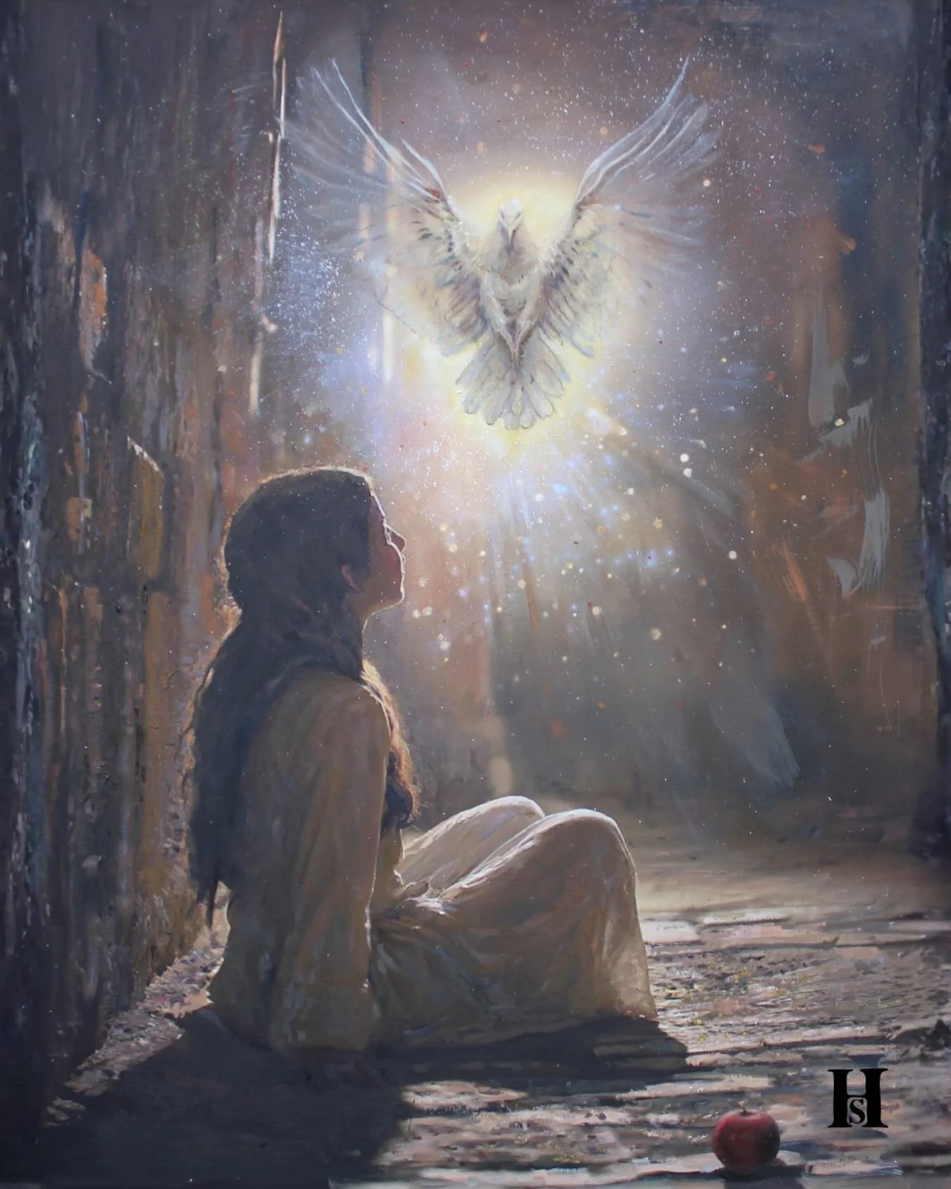 We recently cataloged all of the work in the studio and of all the paintings we have on hand (over 250!!), the most captured moment is the Annunciation. A pivotal moment in history that forever changed humanity! @hollyschapker beautifully paints toda