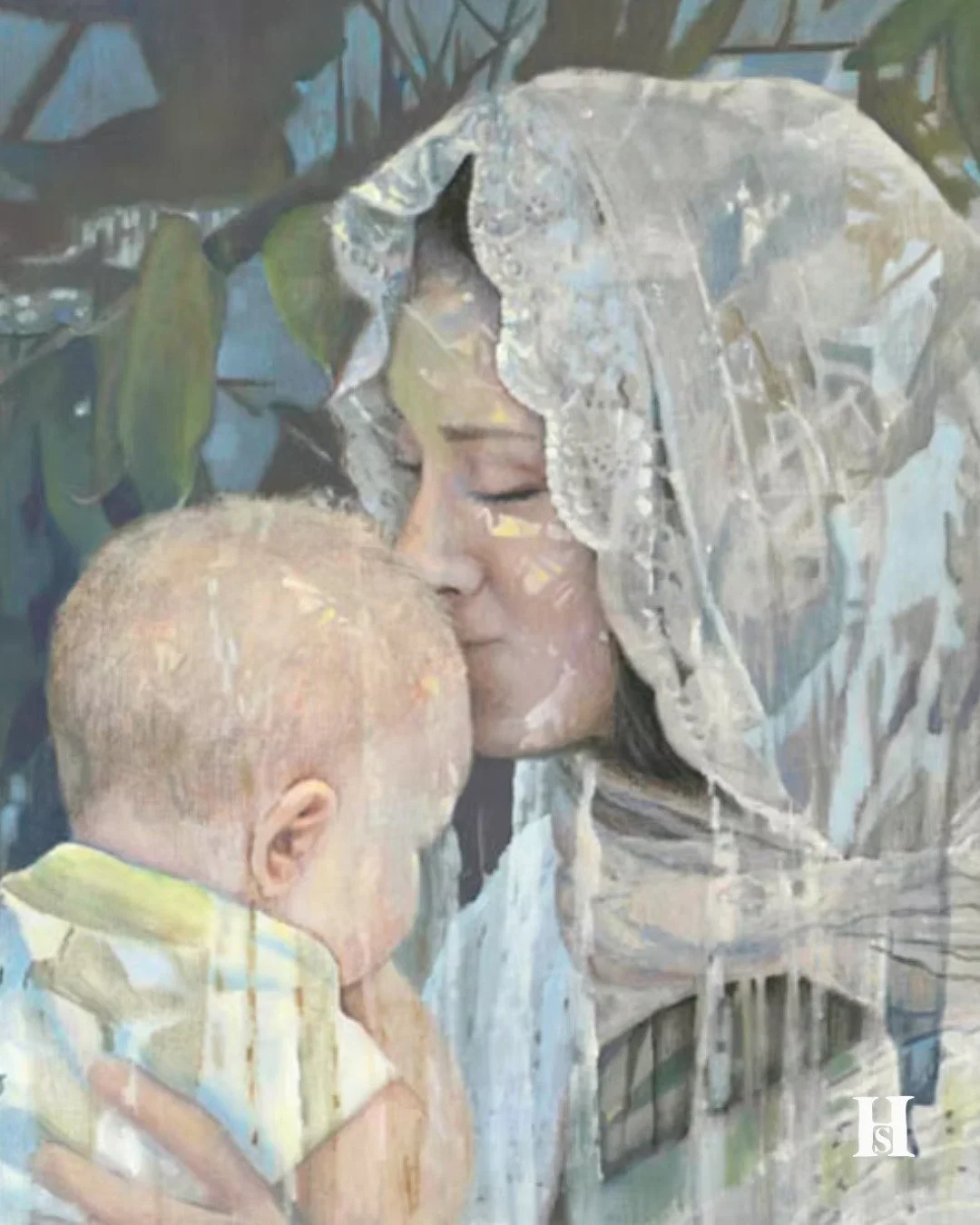 Universal Mother Monday 💛 
A Mother's Kiss | Oil on Canvas
-------
#universalmother #universalmothermonday #mary #sacredart #beholdyourmother #catholicart