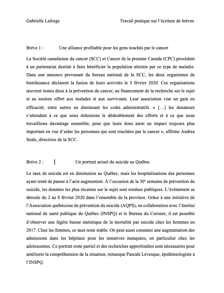 Excercice de brèves