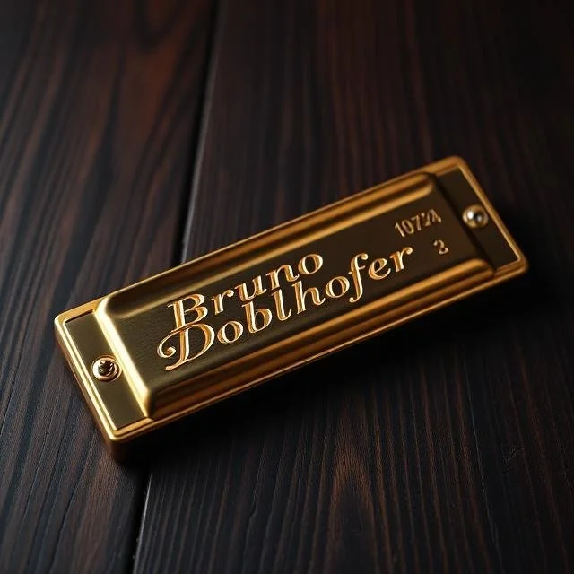 Eine Mundharmonika mit der Aufschrift "Bruno Doblhofer".