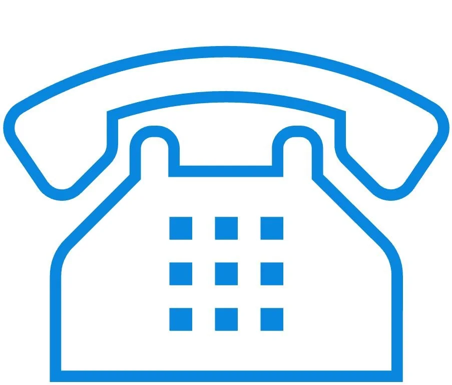 Blaue Linienzeichnung eines Telefons mit Wählscheibe