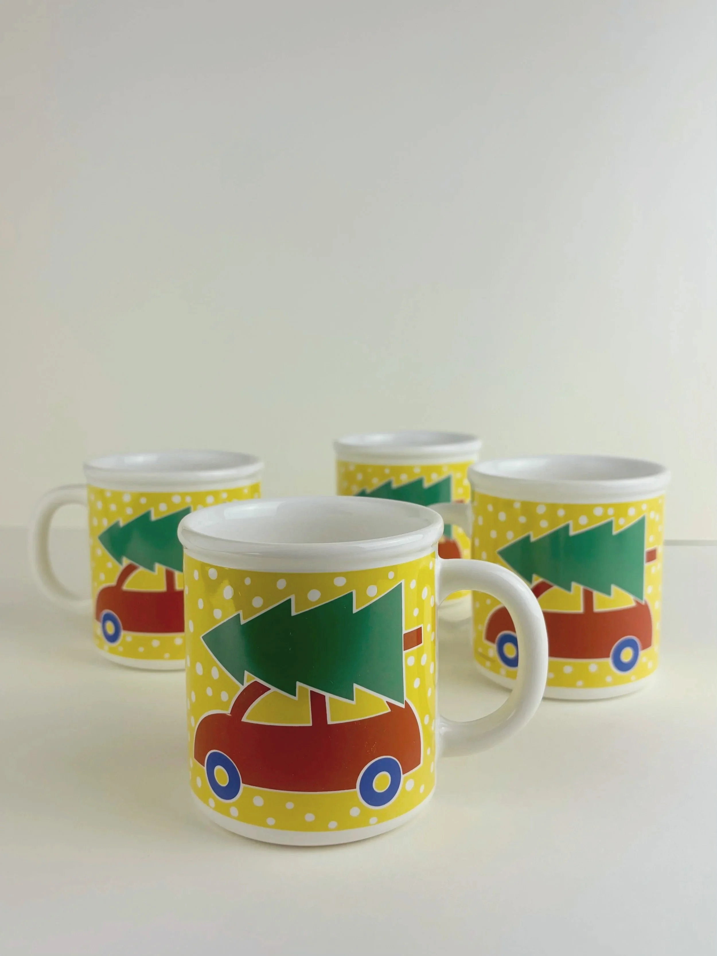 Iconic 80s Vintage Marimekko Christmas Tree Car Mugs - Set of 4