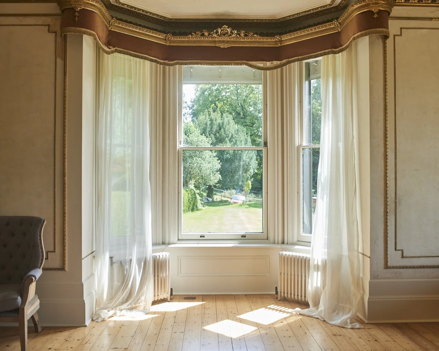 Belmont - Wiltshire - Photoshoot and film location. Georgian / Victorian country house with gardens. Faded colour walls, wallpaper and waller cottage gardens
