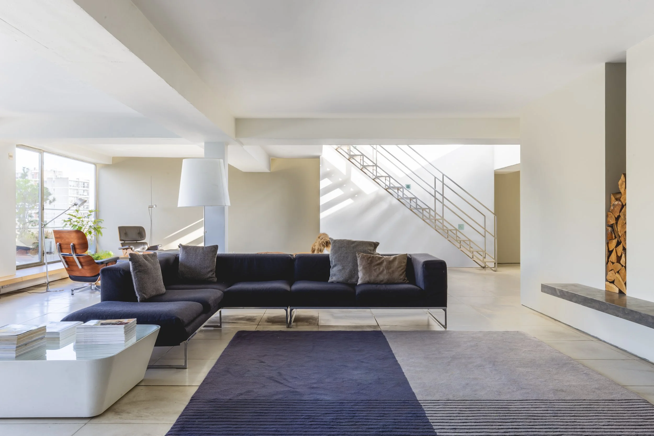 Gee Street - Architect designed apartment - photoshoot location.  Modern London apartment living in central London. Designer lead interiors with classic modern furniture, floor to ceiling windows and a large terrace with London views.