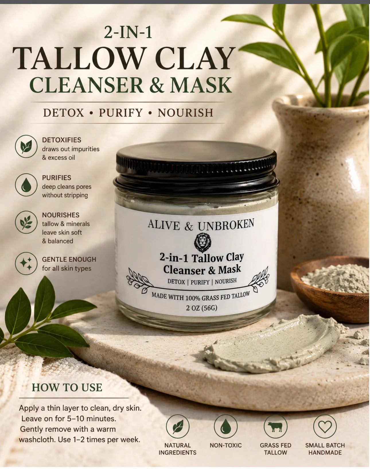 2-in-1 Tallow Clay Cleanser &amp; Mask