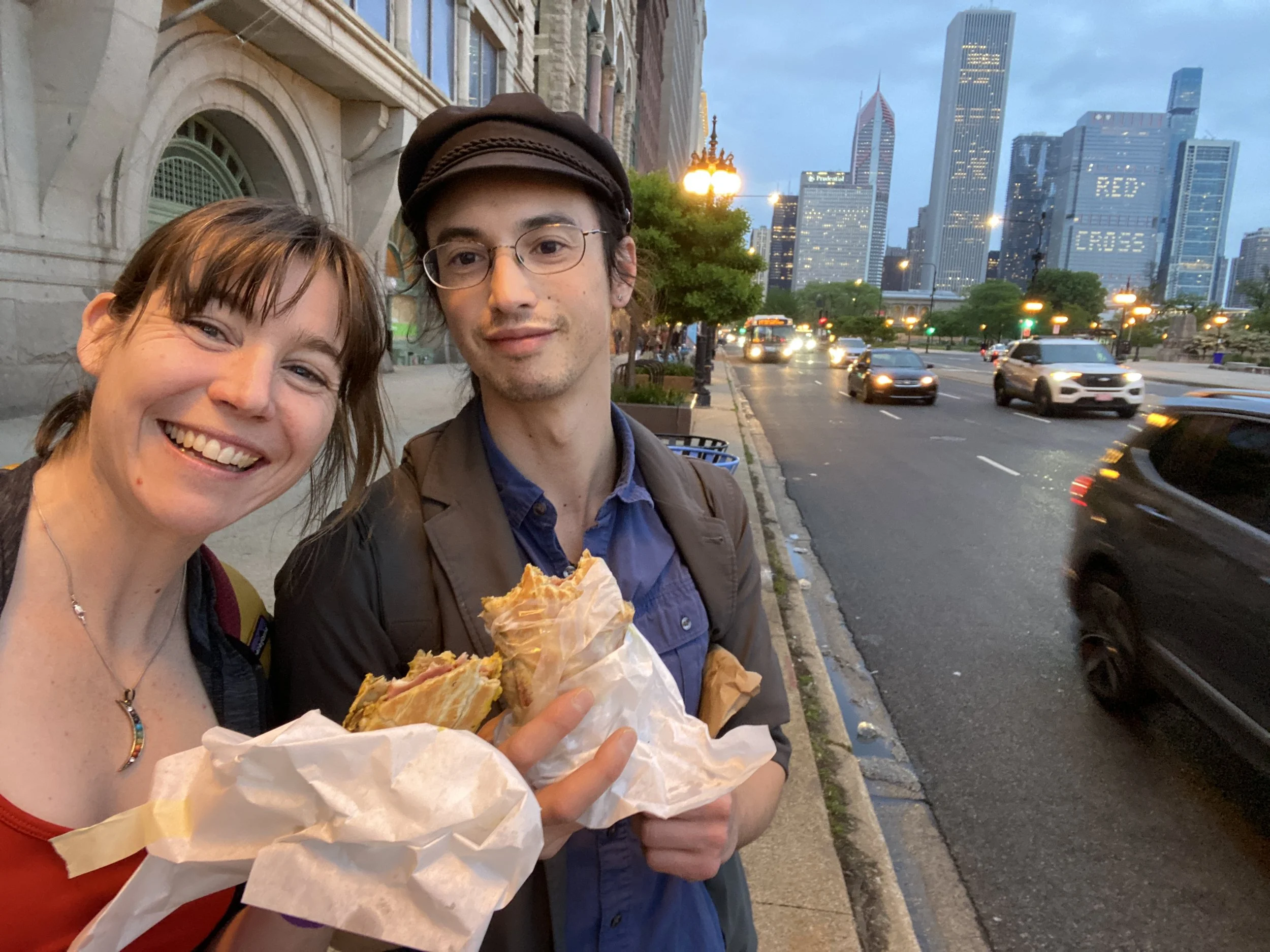Our short ORD layover turned into a 5 hour layover, which turned into "we're boarding in an hour" as soon as we got off the L in downtown. Just enough time to grab cubanos from Cafecito, point at some architecture, and get back on the Blue Line!