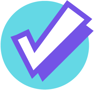 A stylized blue checkmark inside a light blue circle with a dark outer ring.
