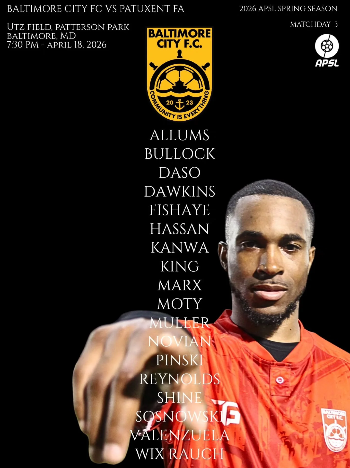 Oh it's good to be home. @apsl.soccer action returns to the big bold gold in Patterson Park, kickoff at Utz field at 730pm!