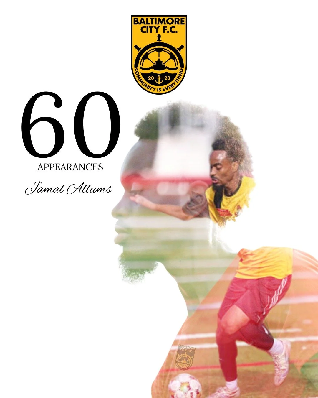 In this past APSL matchup, Jamal Allums passed the 60 appearances mark for him and Baltimore City Football Club. We are so thankful for his earnest dedication and gritty and experienced perspective on each individual game.